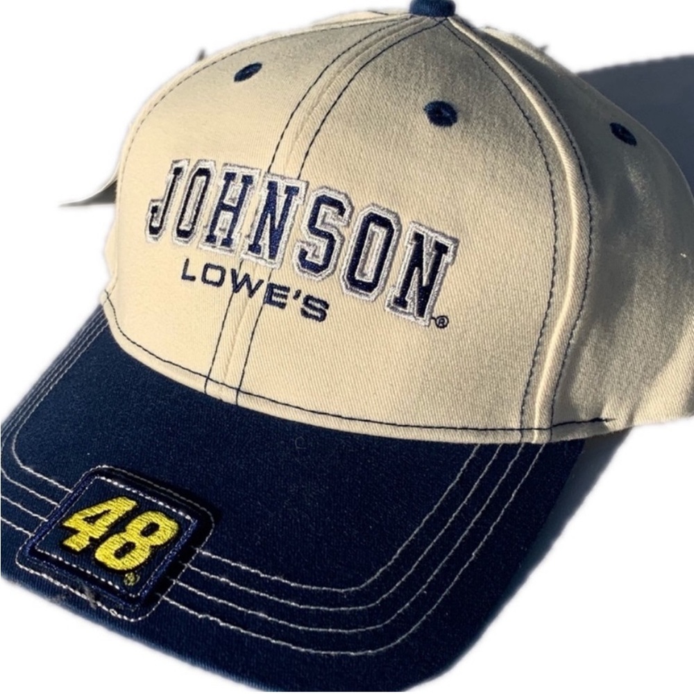 Jimmie Johnson Lowe’s NASCAR number 48 blue and white velcro strap back hat